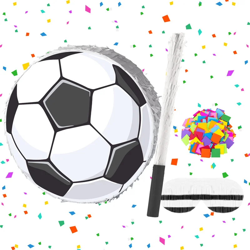 Piñata de fútbol con palo, venda para los ojos, cumpleaños, boda, fiesta, juego de juguete, Piñata, niños, niño, tema de fútbol, fiesta de cumpleaños, piñata