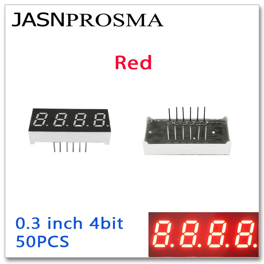 

JASNPROSMA 50 шт. 0,3-дюймовый 7-сегментный 4-разрядный светодиодный дисплей с общим катодом/анодом, красный, 0,3 дюйма, 4 разряда