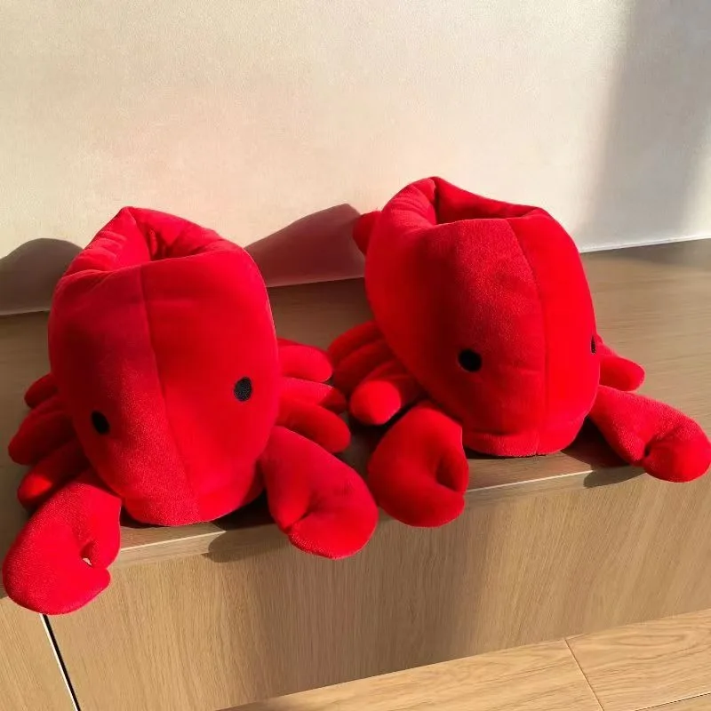 Winter Warm Soft Indoor Floor Slippers Women Men Shoes  Lobster  Funny Animal Christmas Monster Dinosaur  Plush  Random Lining