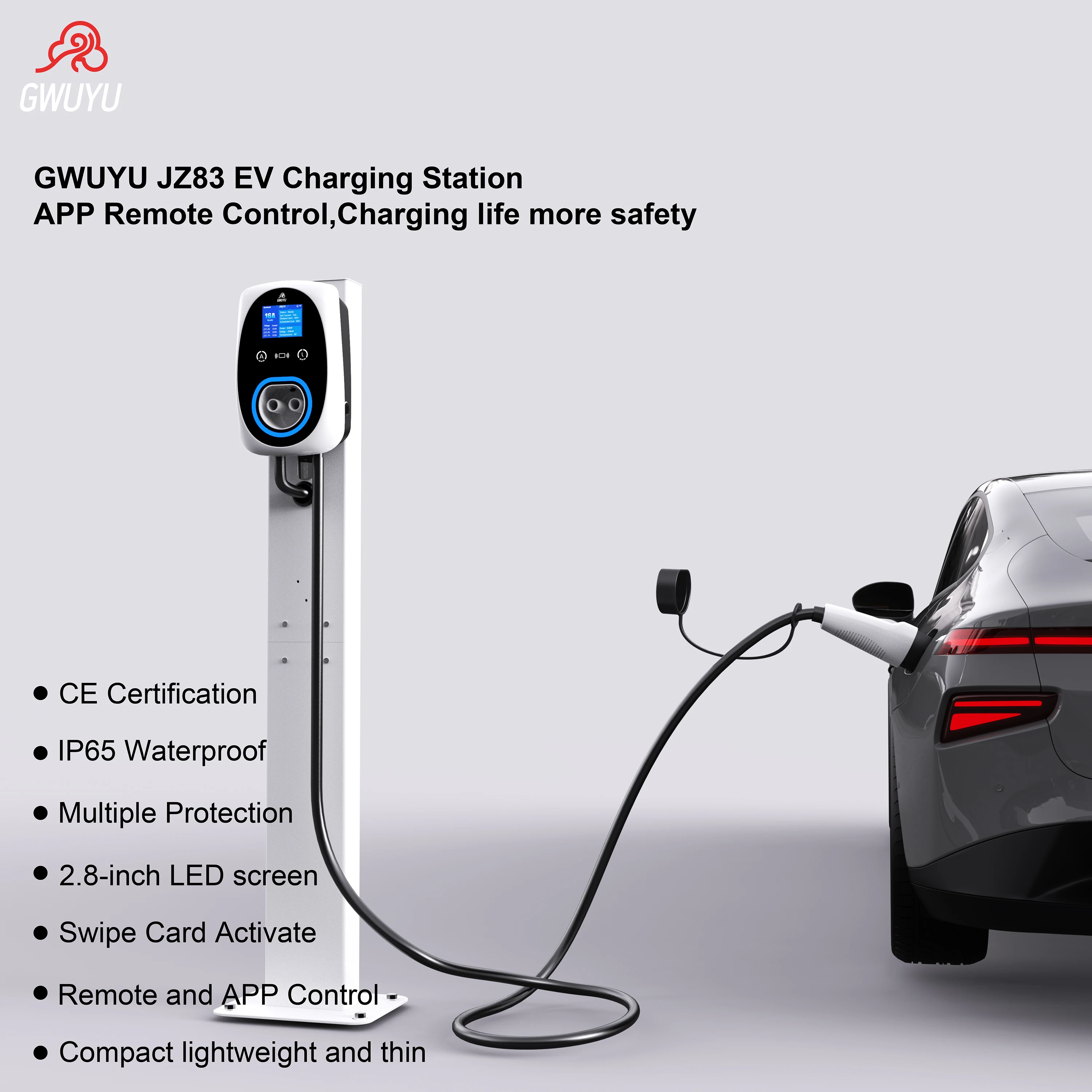 GWUYU Wall-Mounted Electric Vehicle Charging Station Type2 11kW Upgrade with App Control 5m Cable Home Safety Charging Design