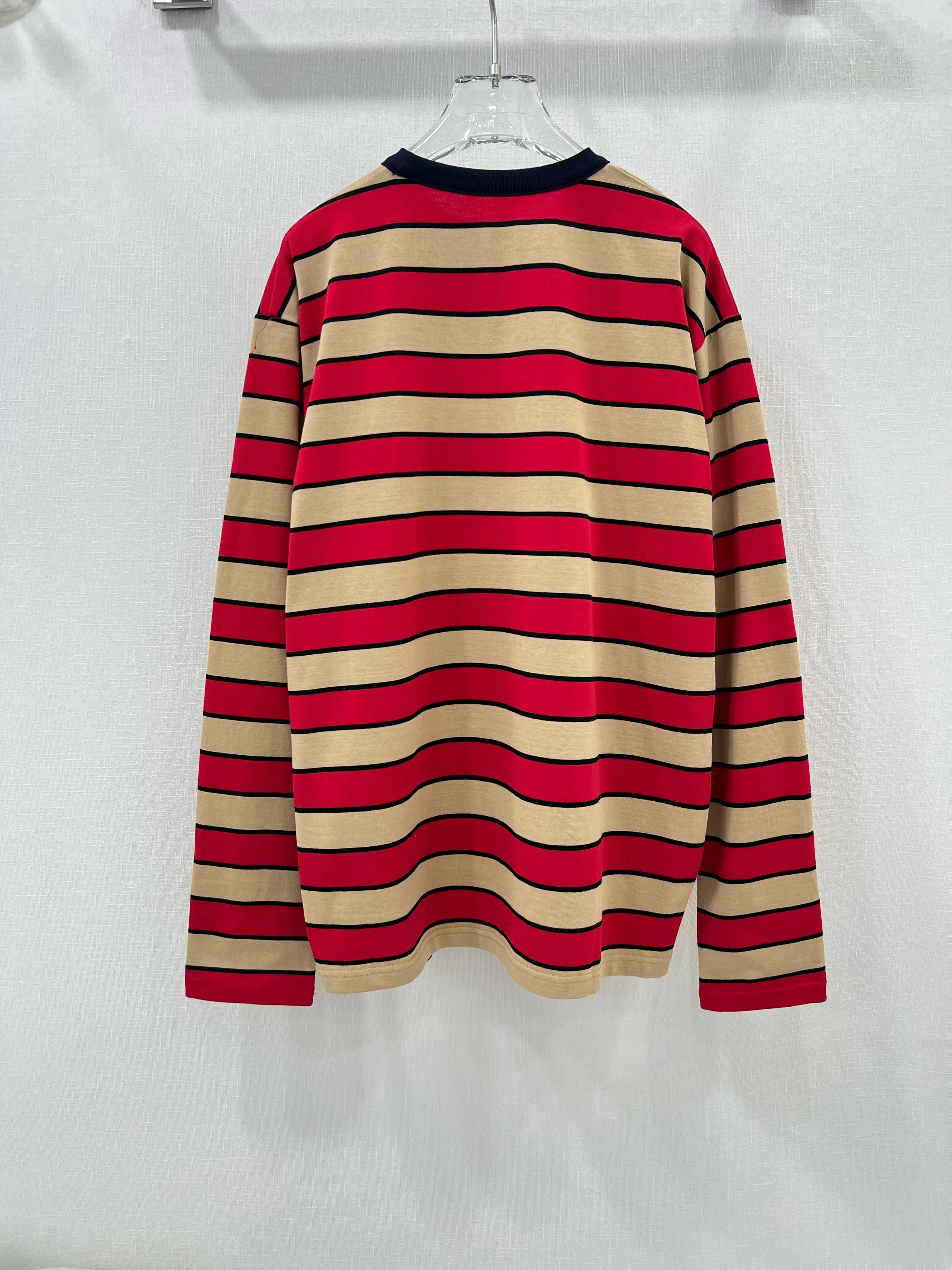 Pra High Version Micro Striped Pure Cotton T-Shirt Pullover Long Sleeve Sweet Versatile Thin Top Women's Early Spring New Model