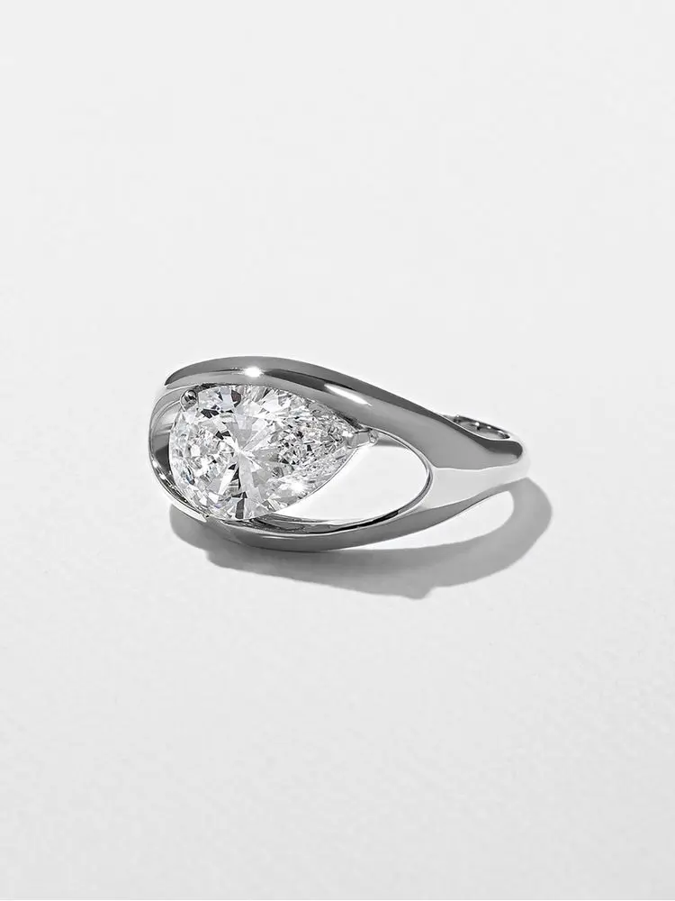 خاتم من الفضة الإسترليني عيار 925 على شكل قطرة ماء مجوفة من الزركون للنساء للخطوبة والزفاف والذكرى السنوية مجوهرات راقية عالية الجودة #2