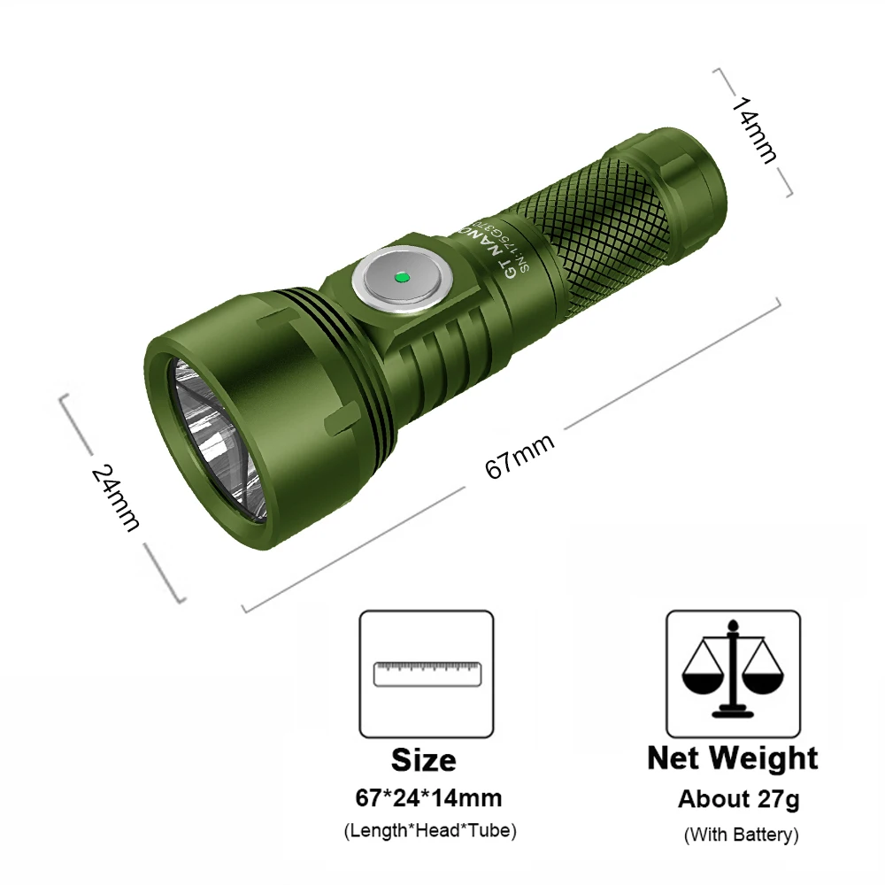 EDC LED Flashlights Outdoor Camping Lantern Powerful 700LM Lights Type C Rechargeable Lamp 400M 10280 Battery Torch GT NANO 3.0