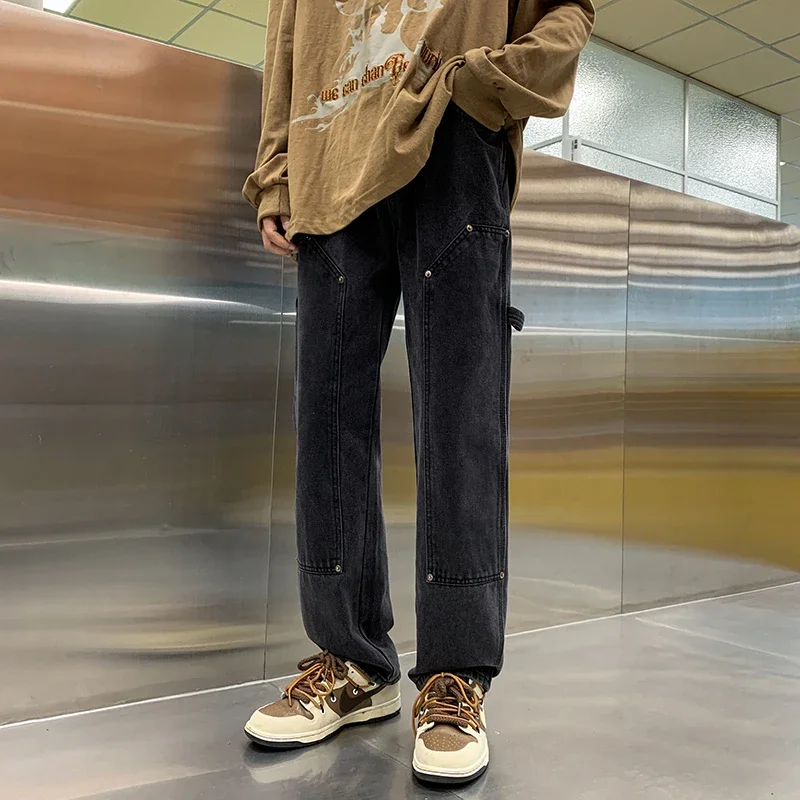

Men Wide Leg Fashion Jeans Hip Hop Casual Men's Straight Loose Baggy Denim Pants Streetwear Skateboard Pant Neutral Trousers A22