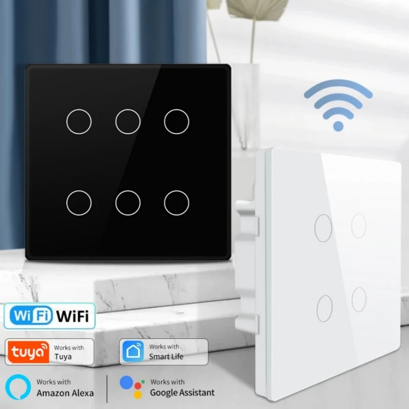 

Tuya WiFi Smart Switch 4x4 Brazil Standard 4/6Gang Intelligent Touch Panel Switches Work With Smart Life Alexa Google Assistant