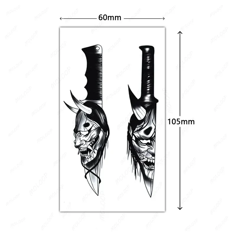 Tatouage Autocollant Temporaire pour Homme et Femme, Faux Tatouage, Dagger Knife Prajna Face 152, Maquillage Imperméable, Art Corporel