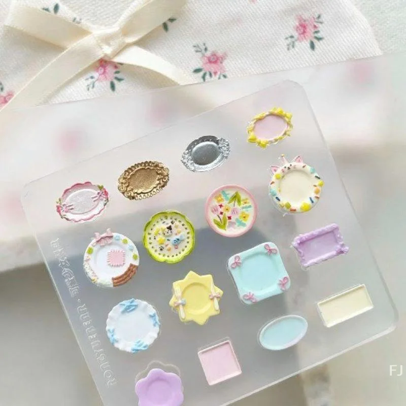 [YU]Nail Art Mini Dinner Plate Mold 3d Relief Manicure Templates Nail Art Transparent Silicone Nail Mold