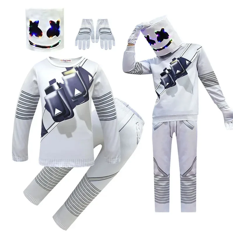 DJ Rock Music Sudadera para niños Traje Fortnites Cara sonriente DJ Disfraces de cosplay Niños Disfraz de actuación de Halloween Navidad