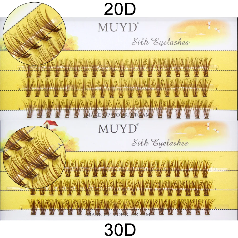 New Models 3D Volume Brown Hand Made Silk 20D/30D Individual Cluster Eyelashes Extension Natural  Mink Lashes Soft