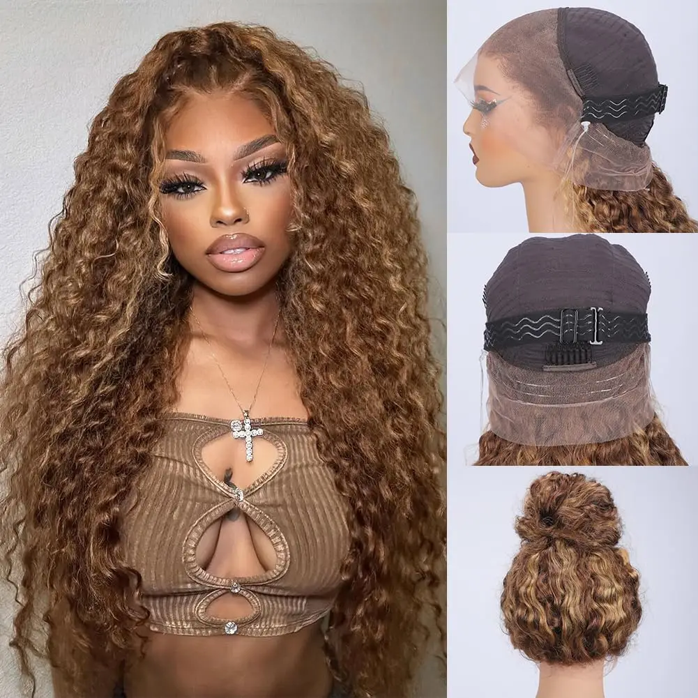 

250 Density Invisible Strap Highlight 360 Full Hd Lace Front Wig Honey Blonde Deep Wave Frontal Wig Glueless Wig Human Hair
