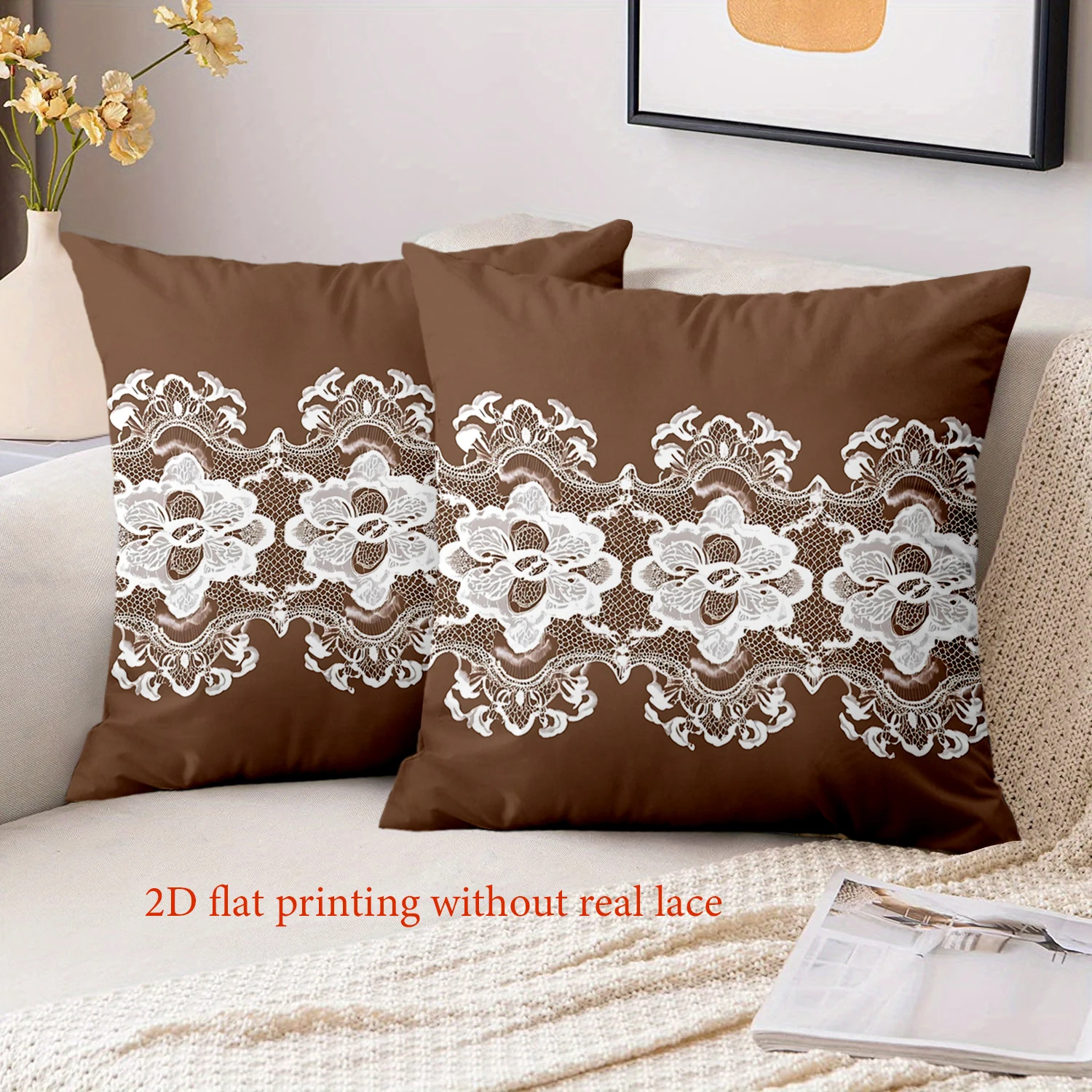

Цельные коричневые подушки с белым кружевным узором, полиэстеровая наволочка, декоративная подушка для дивана, подушка для изголовья