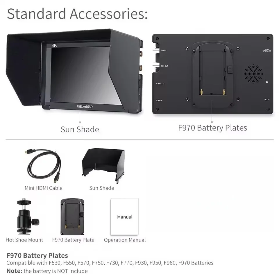 شاشة Feelworld FW703 مقاس 7 بوصات IPS Full HD 4K HDMI/3G SDI على الكاميرا 1920x1200 مع تاريخ كاميرا DSLR المثبت