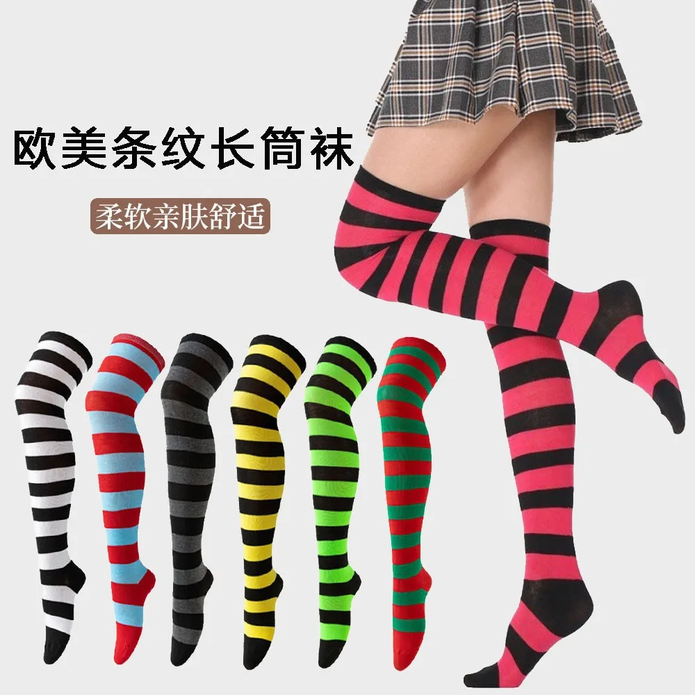 

Striped Long Socks Womens Japanese Blue and White Striped Over-the-Knee Socks Thigh High Socks for Women Cosplay Anime S