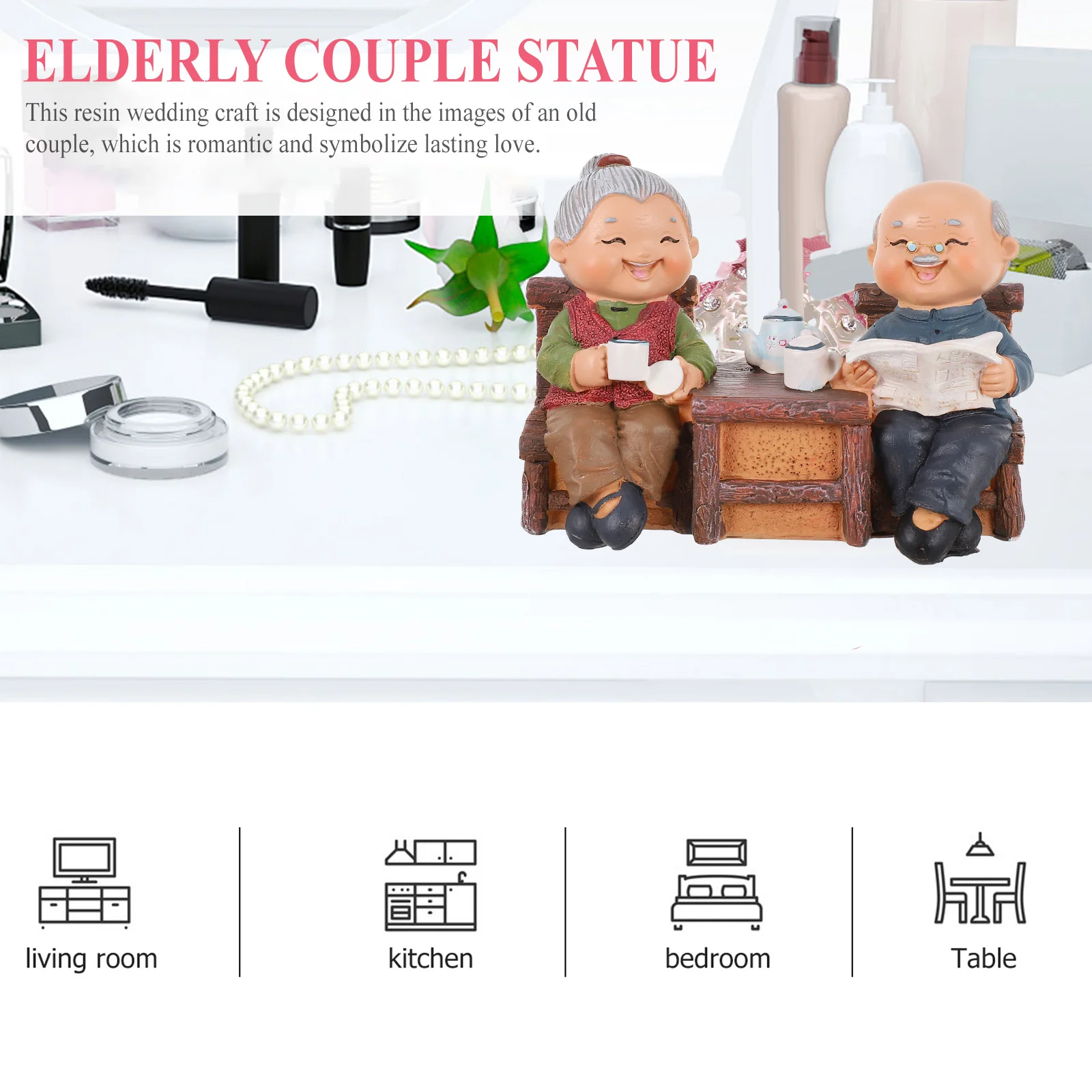 

1Pcs Creative Desktop Ornament Resin Elderly Couple Statue Symbolizing Lasting Love Lightweight Easy to Carry Wedding