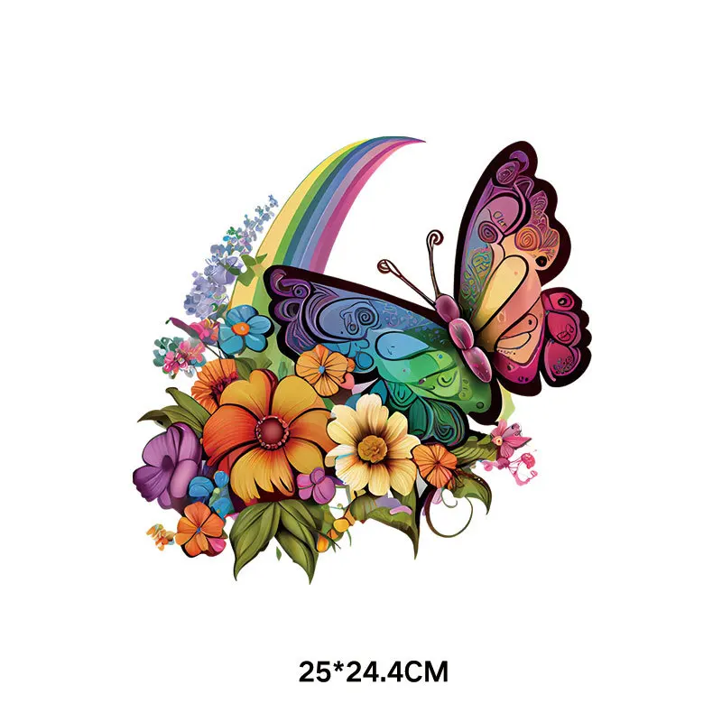 Nature and beautiful Flower Butterfly Heat Transfer Vinyl Patches Stickers Thermal for Clothing DIY T-shirt Applique