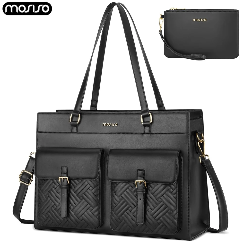 

15.6 Inch PU Leather Laptop Tote Bag Large Capacity Waterproof Crossbody Handbag Teacher Business College Work Computer Bag