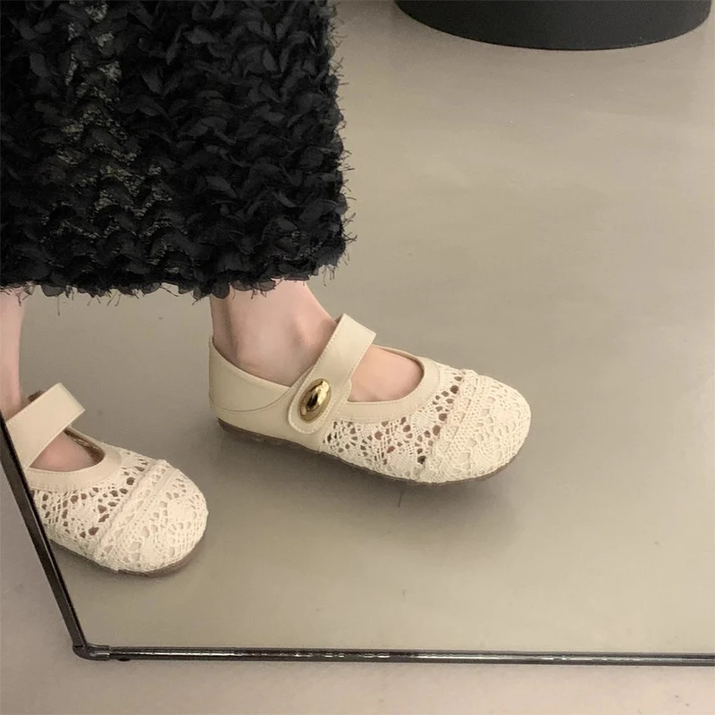 

Mary Jane Head Cover Slip-On Summer Casual Fashion Bohemian Style Women's Flat Shoes Breathable Hollow out Design Rubber Sole