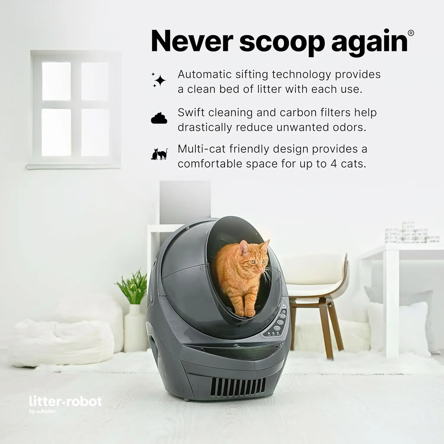 Grey - Automatic, Self-Cleaning Cat Litter Box, App Controlled, Helps Reduce Litter Box