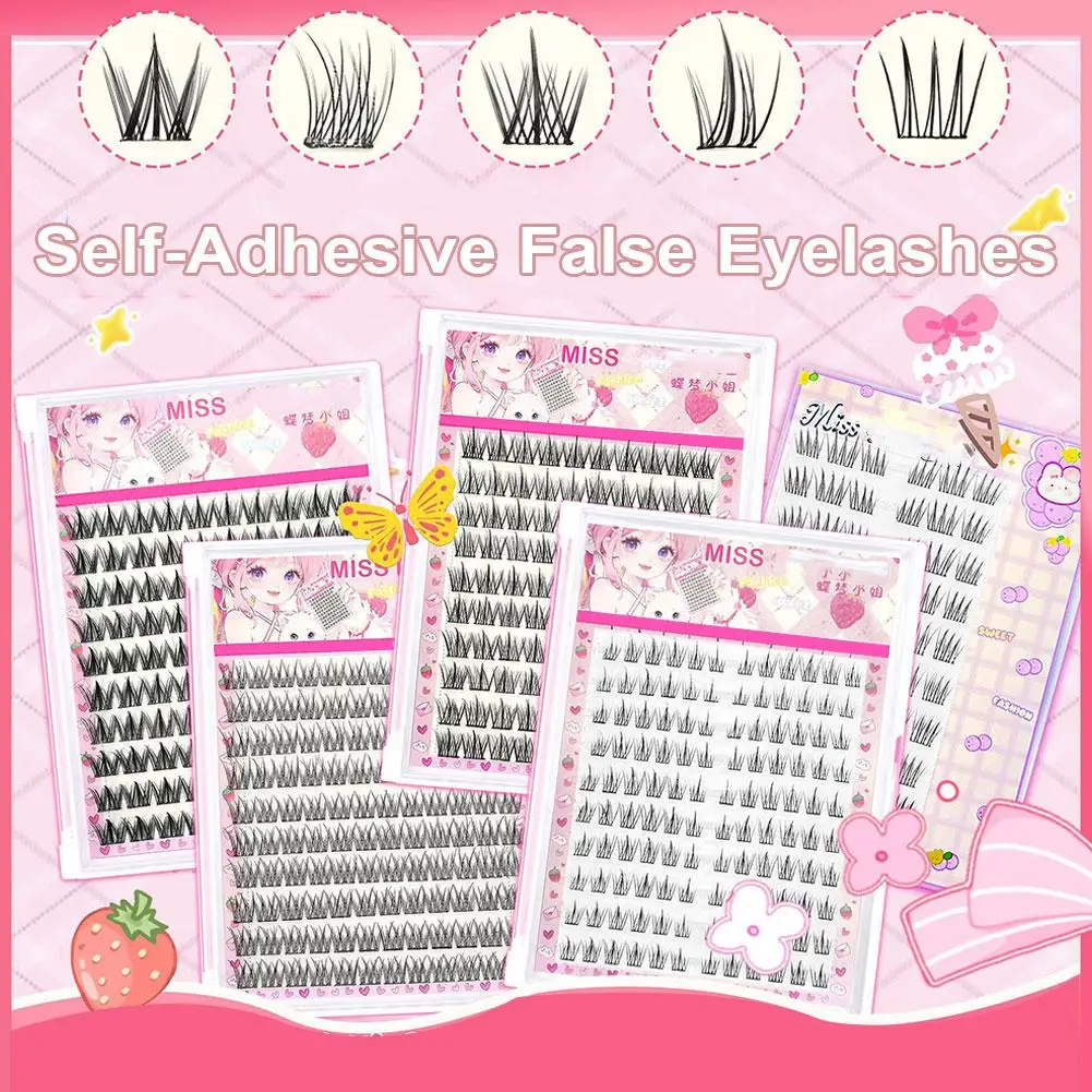 ふわふわの自己粘着式つけまつげ、フィッシュテールエクステンションデザイン、ひまわり、厚いカール、DIY不要、アニメ用接着剤、Las P1H9