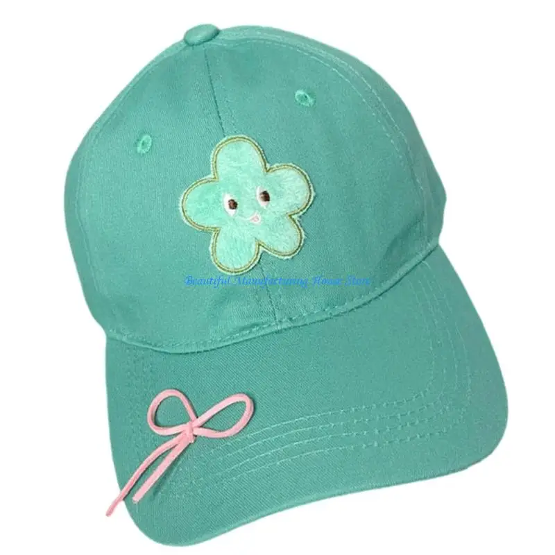 E56A Summer Cotton Baseball Caps With Embroidered Bows Women Lightweight Mint Green Adjustable Hat