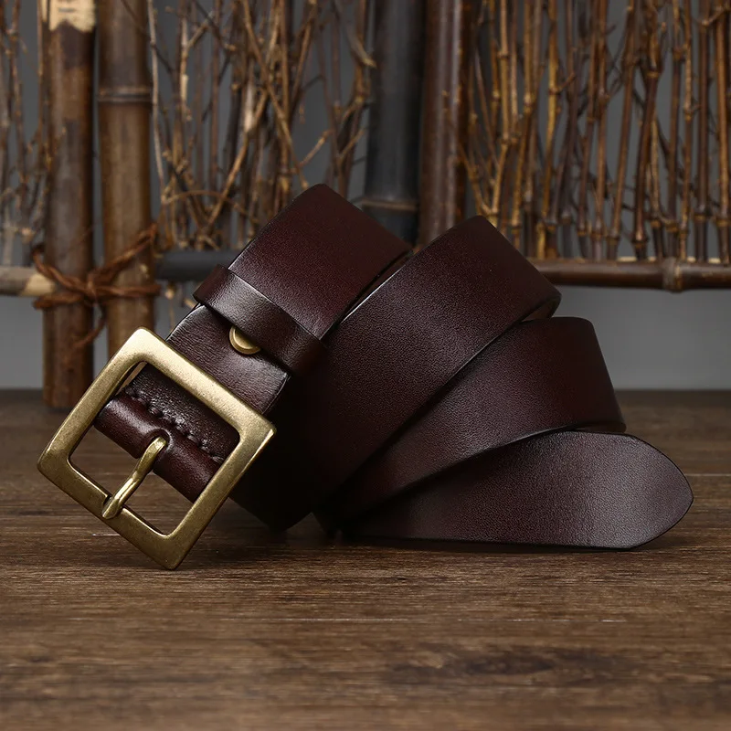 حزام جلد البقر النقي بعرض 3.8 سم وبسيط ولامع من جلد البقر النقي للرجال، مع مشبك جلدي، طراز جديد غير رسمي ومتعدد الاستخدامات