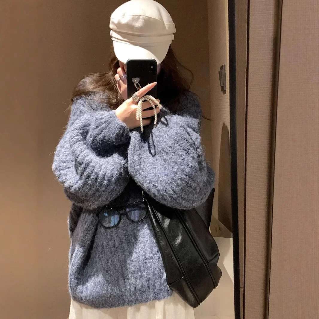 

Winter Fashion Women's Knitted Vest Durable Comfortable Loose Large Knitted Sweater with Lantern Sleeve Overhead Style Thick