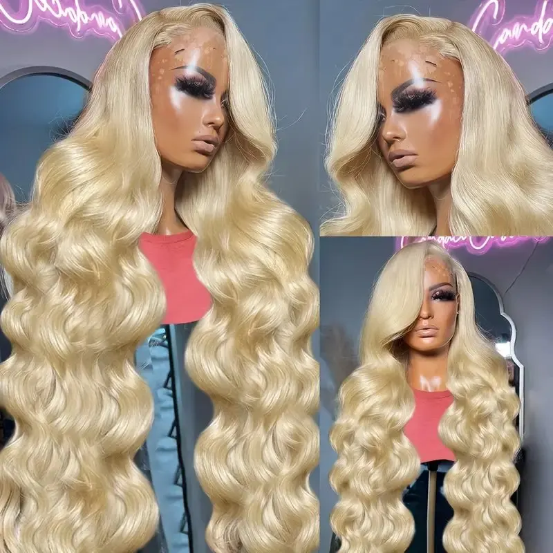 13 x4 hd Spitze Perücken 36 inch 613 blond 13x6 frontal 150 Dichte farbige Körper wellen kleber freies Babyhaar für Frauen Echthaar Perücke