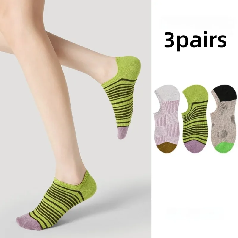 

Летние уличные дышащие невидимые двухигольные двухцветные нескользящие женские носки-лодочки HeYe.