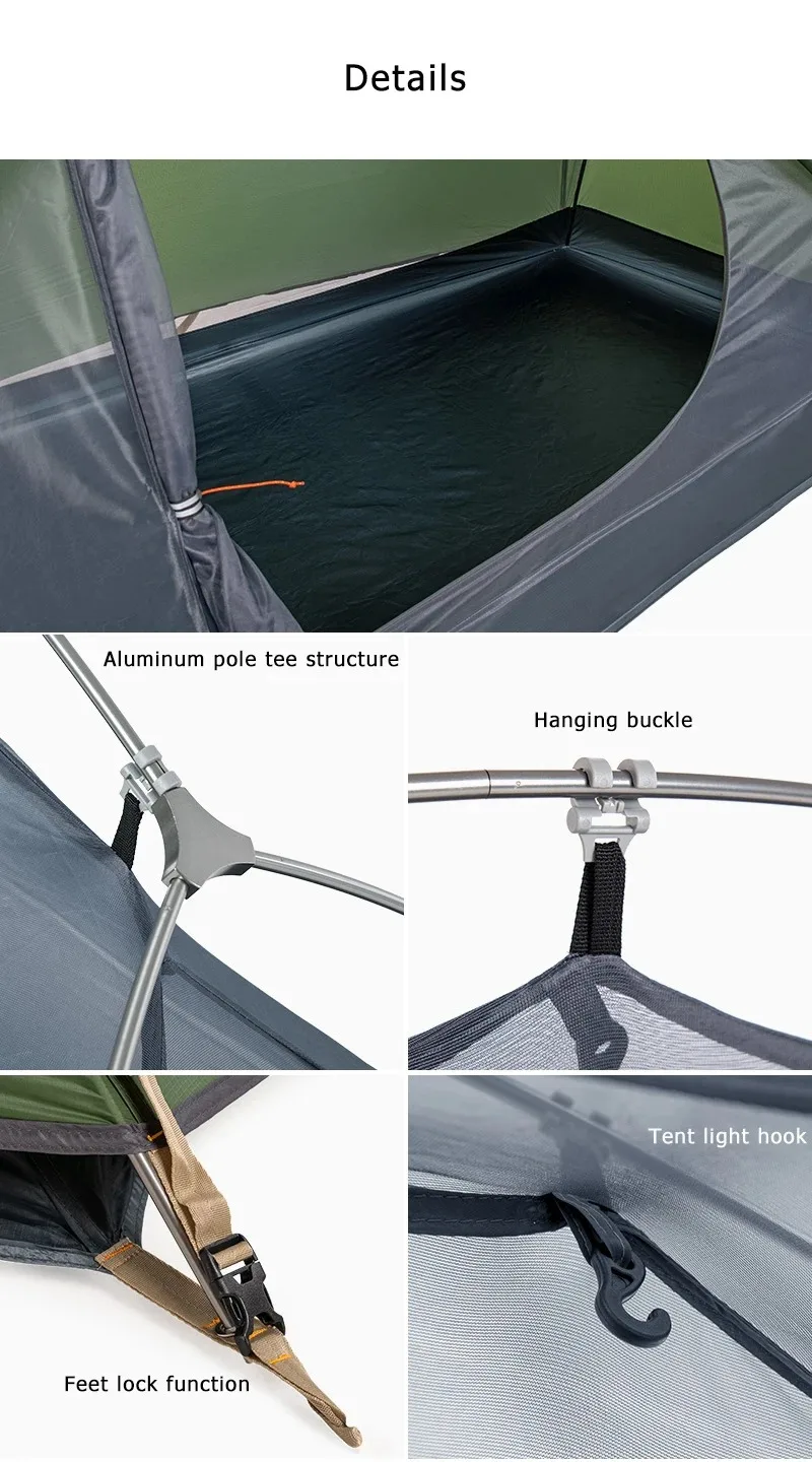 Naturehike 2026 Neues Campingzelt Ultraleicht Tragbar Wasserdicht 1-Personen-Nylon-Wanderzelt Fahrrad-Rucksack-Zelte – Detail 9