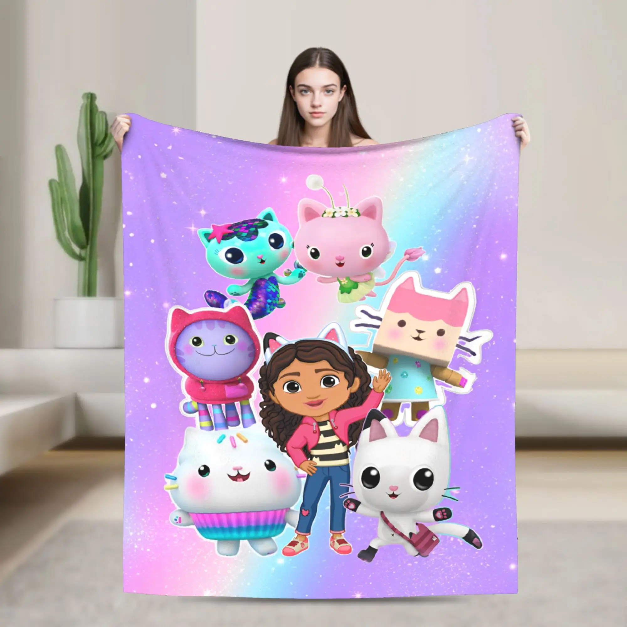 الكرتون لطيف Gabbys دمية البطانيات الصوف الصيف تنفس الدافئة رمي بطانية للفراش في الهواء الطلق أفخم رقيقة لحاف #4