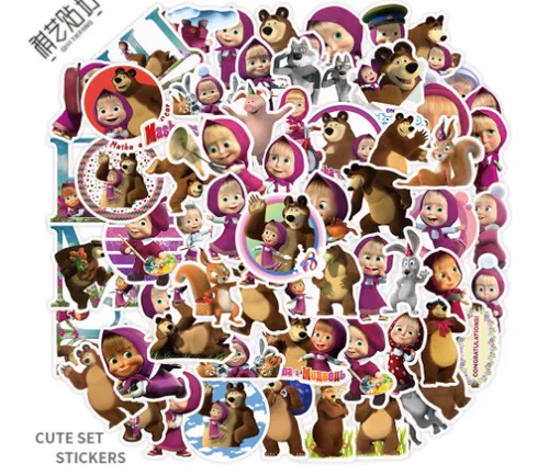 Mascha und der Bär Geburtstagsdekoration Tischgeschirr Becher Teller Tischdecke Ballon Banner Hintergrund Geschenktüten für Kinderparty-Zubehör – Detail 29