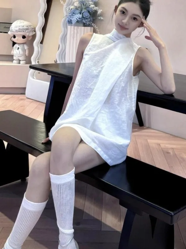 

Elegant White Off-Shoulder Shirt with Sash Trendy Design Simple Style Women's Premium Feel Vest Top Summer Commute Style Poly...