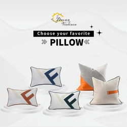 Decorative Embroidery White Brown Black Blue Letter F Luxury Jacquard Outdoor Chair Cushion