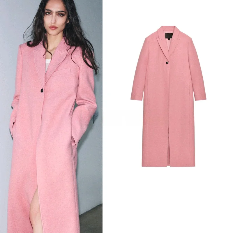 

Новое женское длинное пальто с длинными рукавами, отложным воротником, многослойной отделкой и драпированным подолом из полиэфирного волокна.