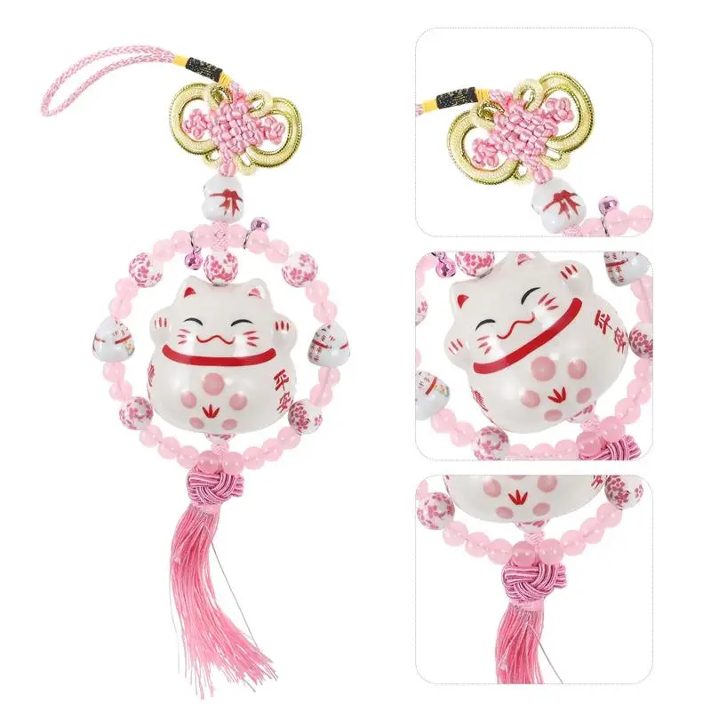 Car Interior Accessories Lucky Cats Charm Feng Shui Hanging Ornament Pink Pink Car Accessories Pink Rear View Mirror