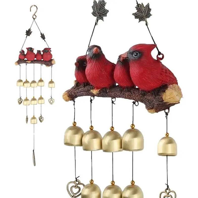 B84B Cardinal Garden Wind Chime, Outdoor Hanging Bird Ornament Decor, Metal Wind Chime for Backyard Patio, Dedicated to A Loved