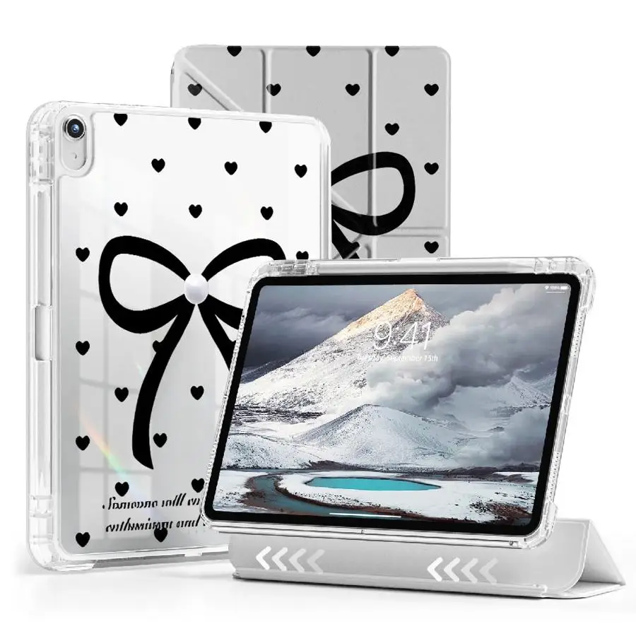 Cartoon Bow Holder Cover Tablet Case For iPad Air 4 5 M3 M2 M4 11inch Mini 6 7 Pro 2025 11th 10th 9th 8th 7th 12.9inch Y-Fold
