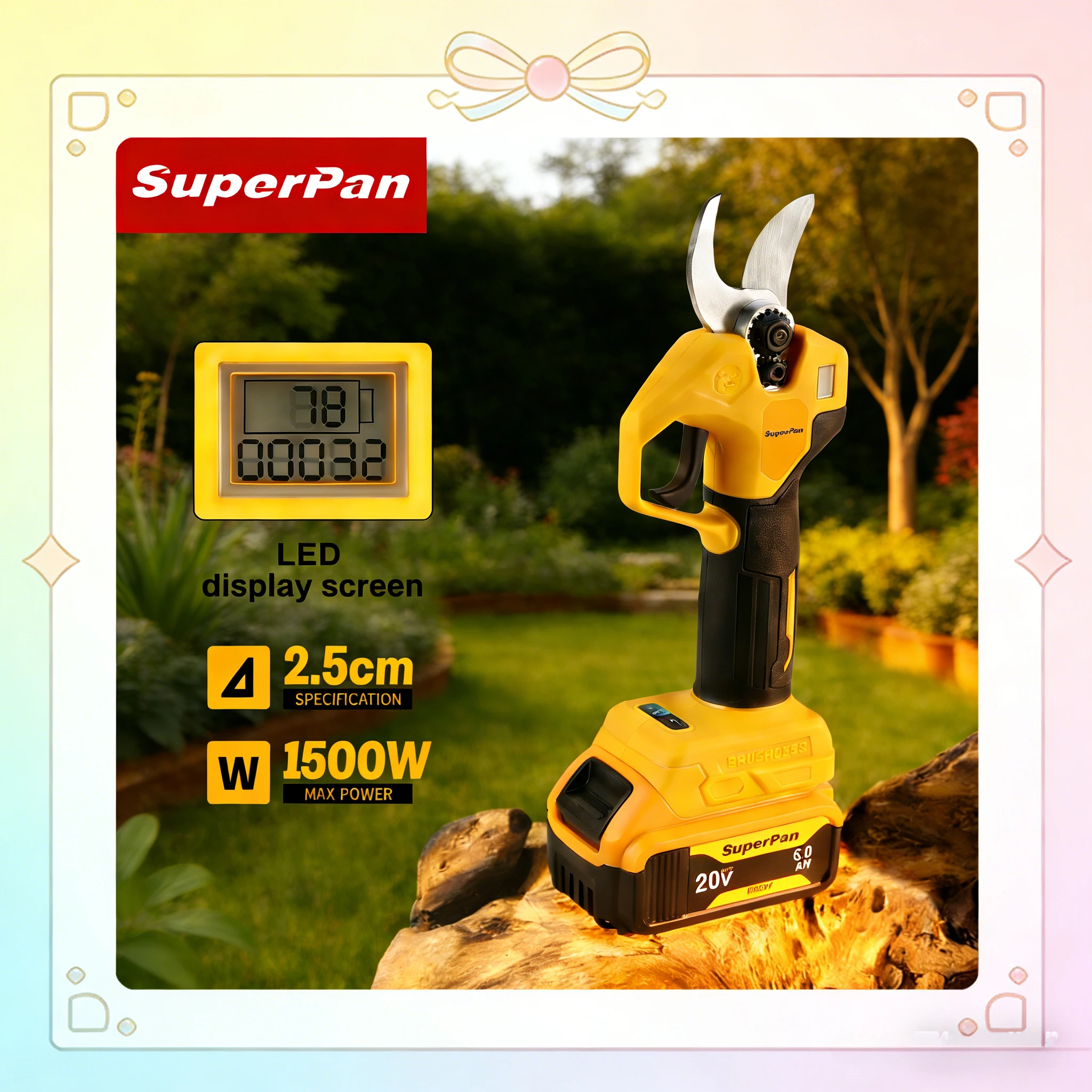 

SuperPan Battery Pruning Shears ferramentas elétricas Anti-Slip Handle for Tree Bamboo Pruning for dewalt 20V battery pin