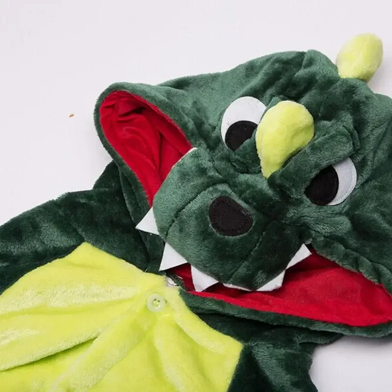 Kids Onesies Boys Girls Green Dinosaur Pajamas Flannel Sleepwear Nightwear Animal Cosplay Costume Halloween Party Funny Outfits