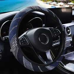 A Bohemian style ethnic style striped fabric breathable car steering wheel cover without inner rim for 14-15 inch car upholstery