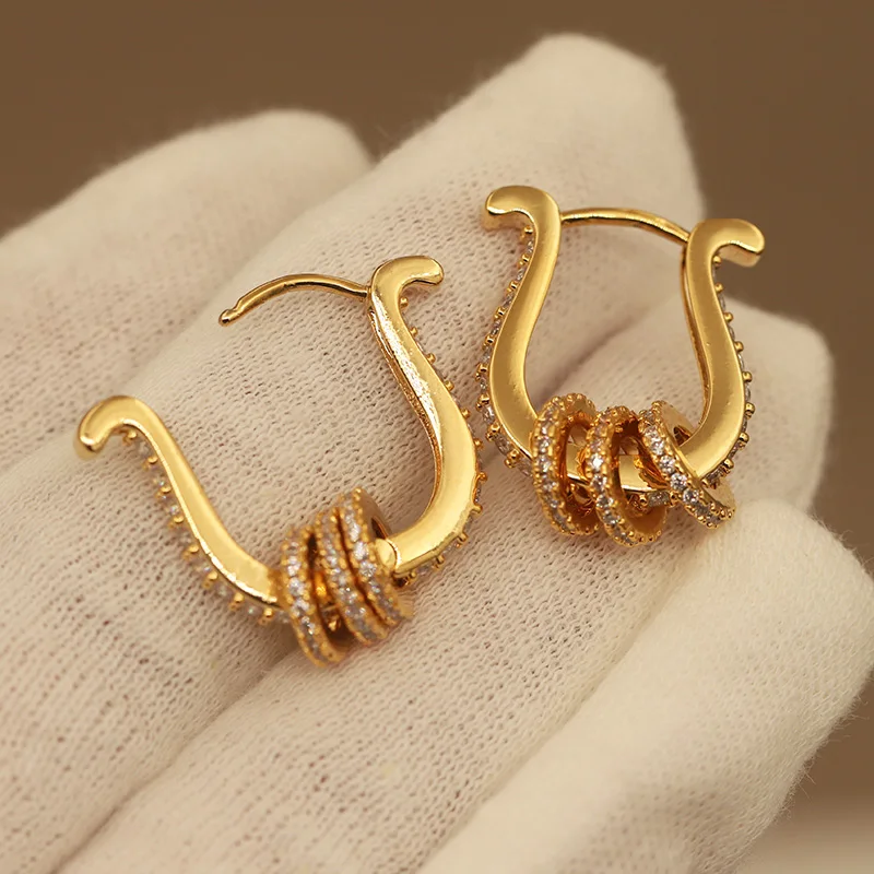 New Sight Luxury Crystal Charm Stud Earrings for Women Fashion Brand Jewelry Trendy Zirconia Earrings Gift