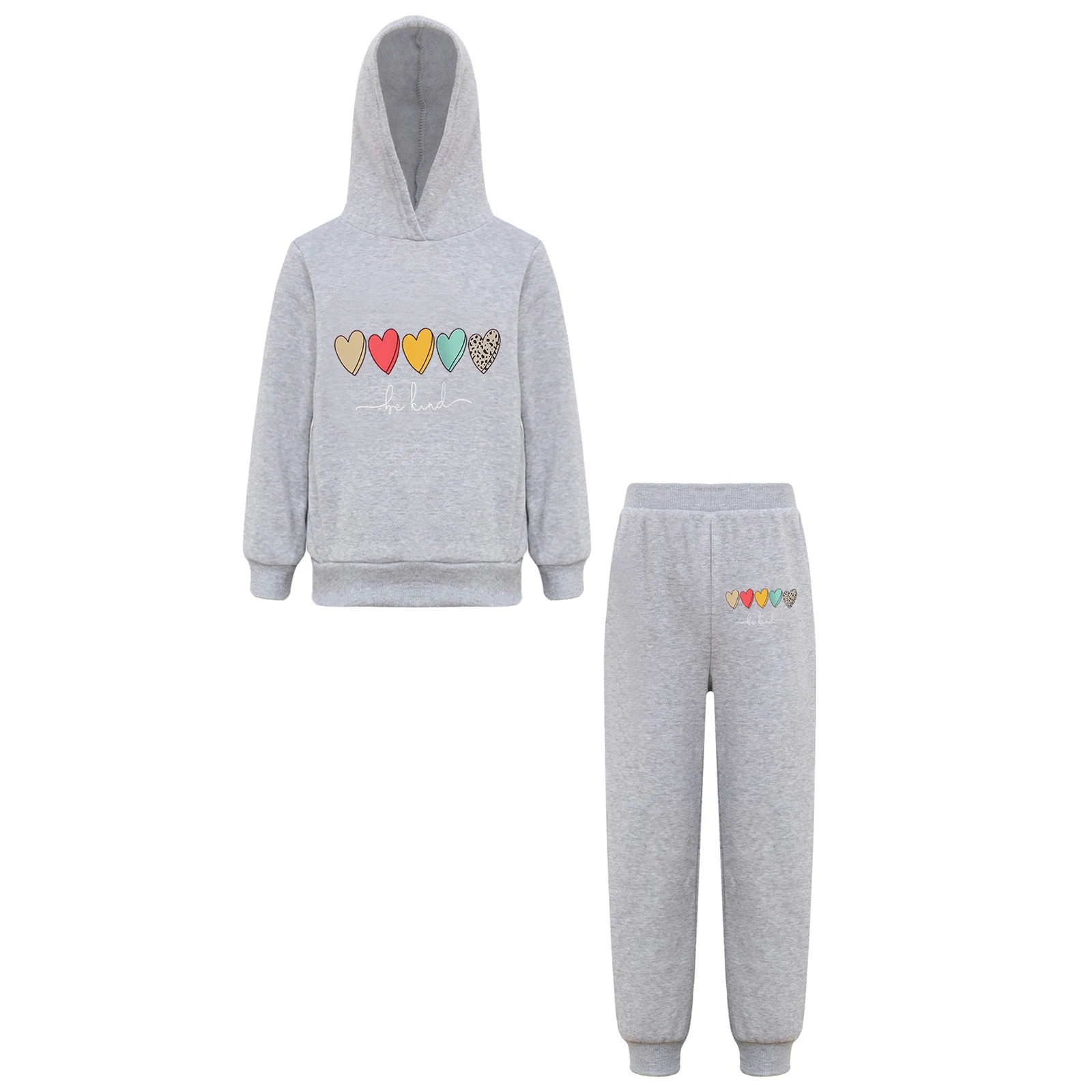 Tenues de sport d'automne et d'hiver pour enfants, sweat-shirt et pantalon de jogging pour filles, survêtement athlétique, pull à manches longues, imprimé coeurs colorés
