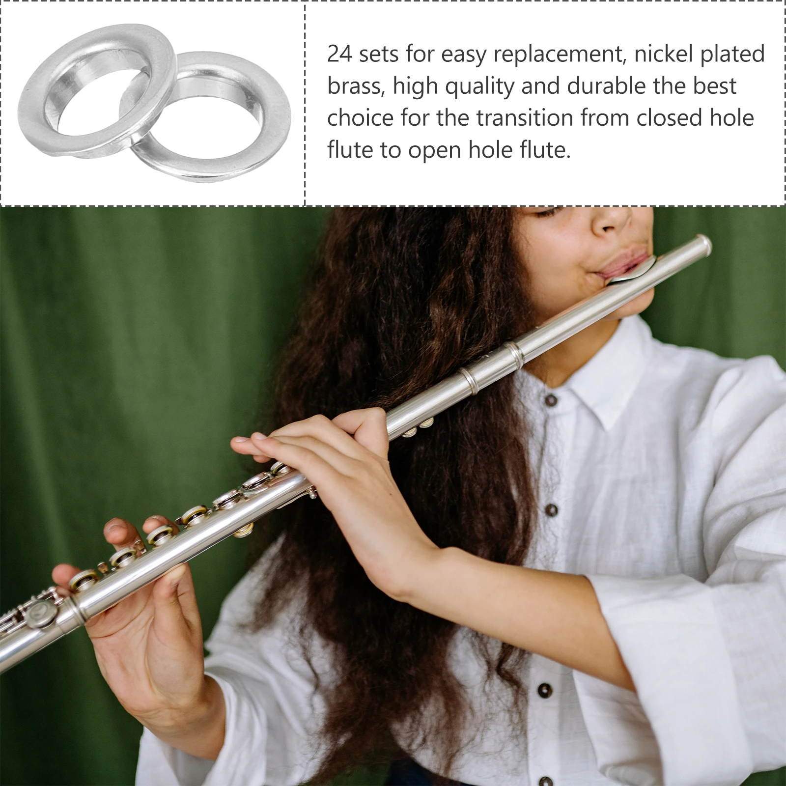 

2pcs Flute Copper Pads Nickel Plated Brass Open Hole Pad Cup Sleeves Replacement Parts Accessories Lightweight Compact Musical