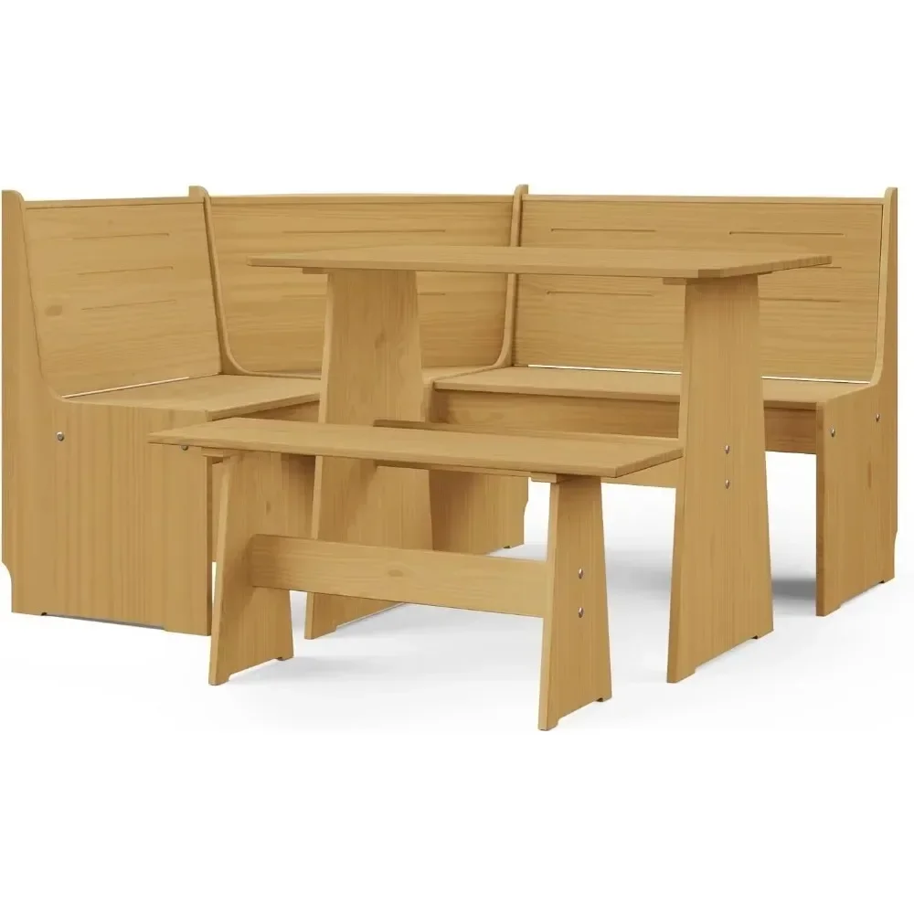 2 Tone Natural Solid Wood Corner Dining Set, Reversible Breakfast Nook