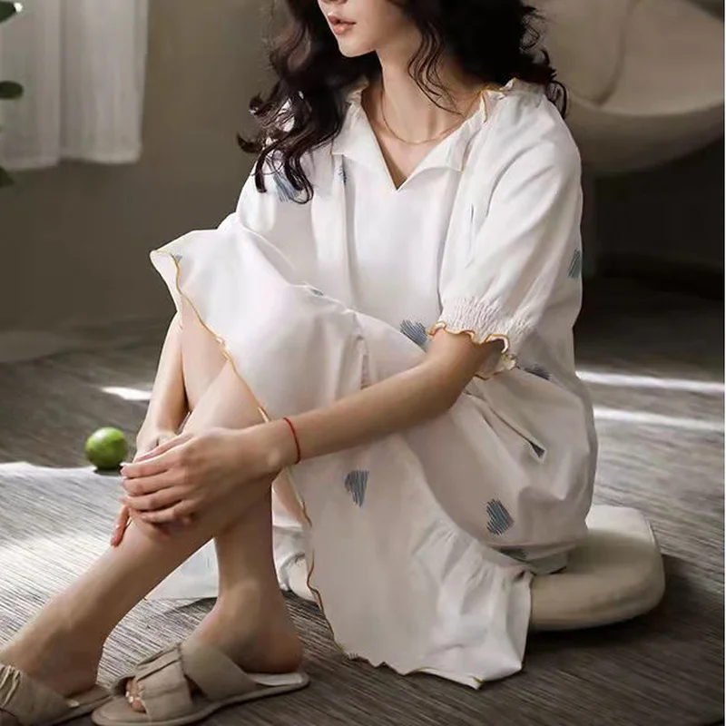 

Nightgowns Women Print Sweet Style Homewear Fashion Summer Femme Baggy Mid-calf Harajuku Lovely Girls Trendy Simple Cozy Ulzzang