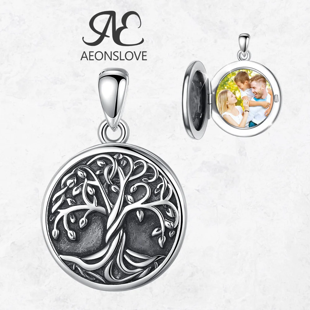 

AEONSLOVE 925 Sterling Silver Tree of Life Locket Necklace Personalized Photo Locket Pendant Family Tree Keepsake Jewelry Gift