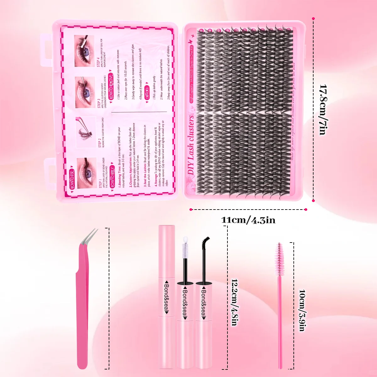 440 Uds 30D pestañas postizas DIY, longitud mixta de 10-16mm, rizo D, con pegamento y pinzas de doble punta, creando ojos grandes encantadores