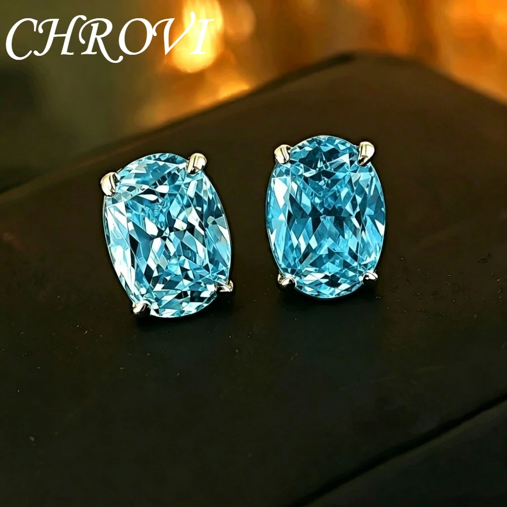 Exquisite 925 Sterling Silver Ice Flower Long Pillow-Shaped White Zircon Stud Earrings Simple Single Diamond Gold Earrings