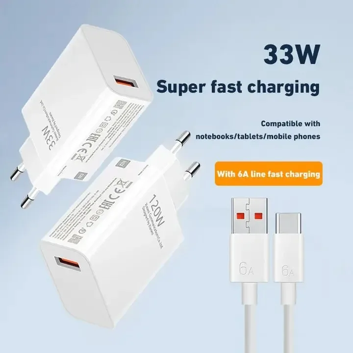 Xiaomi 120W USB Fast Charger Mobile Phone 33W 67W Charger Adapter QC 3.0 Quick Charging 6A USB Type-C Cable For Samsung Huawei