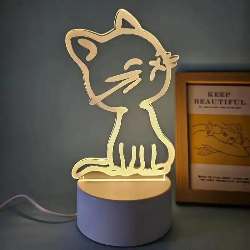 1pc  Cat  3D Night Light, 3D Optical Illusion Lamp With Touch, 7-Color Changing Ambient Light For Bedroom